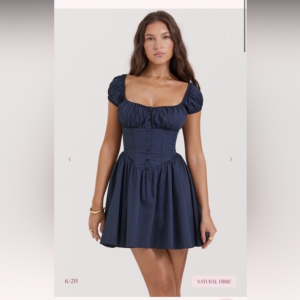NWOT house of cb French Navy Gathered Mini Dress - Picture 3 of 11